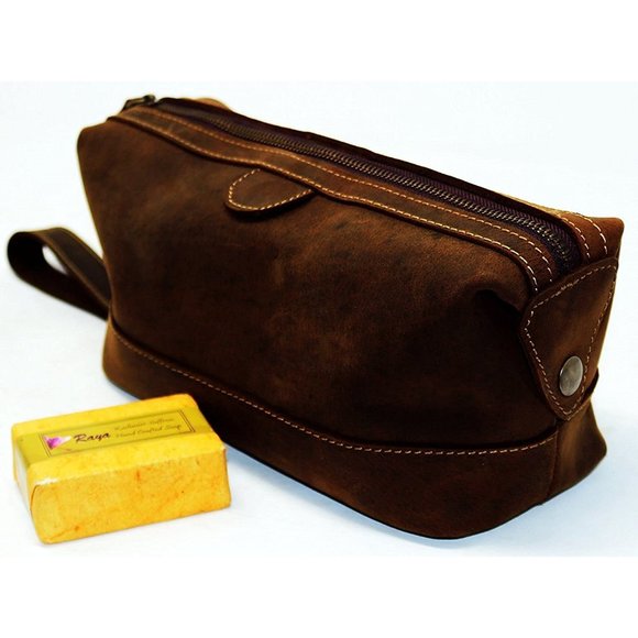 Top Grain Buffalo Leather Toiletry Bag Waterproof Dopp Kit Shaving Grooming bag - Picture 3 of 6